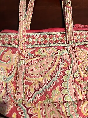 Vera Bradley Villager Capri Melon Medium Shoulder Tote Bag Handbag Pink Lime... • $9.99