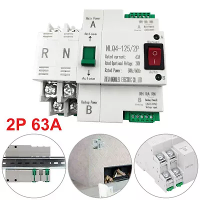 £23.63 • Buy 2P 63A Dual Power Automatic Transfer Switch For Generator Changeover Switch 220V