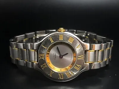 Cartier De Must 21 Steel Gold Silver Dial Quartz Ladies W10073R6 • $1449.99