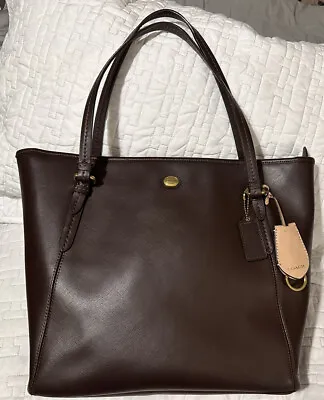 COACH F27349 PEYTON LEATHER ZIP TOP PURSE HANDBAG TOTE Mahogany Brown /tan￼ • $60