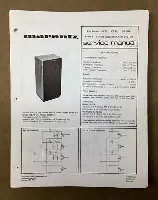 Marantz MS-25 CS-75 DS-604 Speaker Service Manual *Original* • $9.97