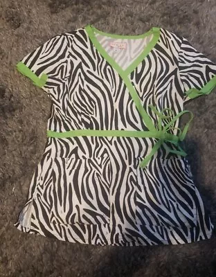 Koi Scrubs TOP Kathryn Mock Wrap Zebra Lime Green SMALL S • $11.04