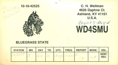 WD4SMU QSL Card Ashland Kentucky - 1991 • $1.99