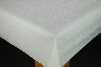 CHECKERS WHITE TEXTURED DAMASK VINYL WIPE CLEAN PVC TABLECLOTH All Sizes • £6.99