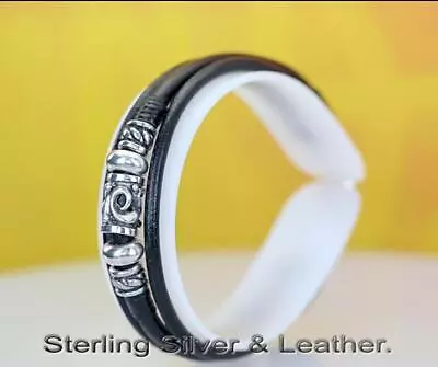 Armband Wristband Sterling Silver & Leather Men Bracelet 1B-154 • £27.85