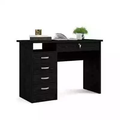 Black Woodgrain Computer Student Desk 5 Drawers Open Shelves Storage Home Office • $173.42