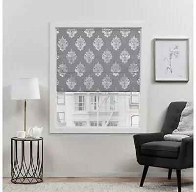 Exclusive Home Marseilles Damask 100% Blackout Roman Shade 23 X 64  Grey • £28.95