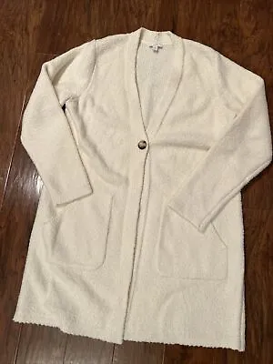 J Jill Cream Long One Button Front  Cardigan With Pockets Medium Women’s • $19