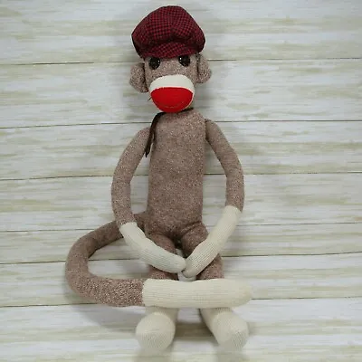 £24.46 • Buy Large Handmade Sock Monkey With Button Eyes And Red Plaid Beret/Newsboy Cap 25 