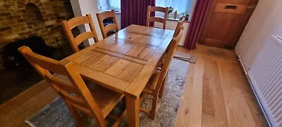 Reclaimed Pine Farmhouse Kitchen Or Dining Room Table And 6 Chairs Extends To 8  • £150