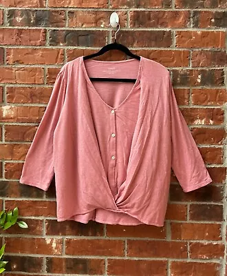 Pure J. Jill Womens Large Pink Cotton Cross Button Front 3/4 Sleeve Top • $19.99