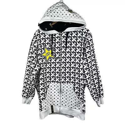 Rockstar Energy Drink Men's Black White Star Zip Up Hoodie XL Sweatshirt • $59.99
