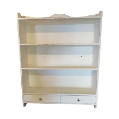 Vintage Shabby Chic White Wooden Wall Hanging Shelves And Drawers • $124