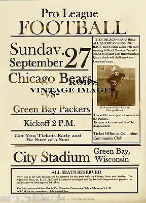 Chicago Bears Green Bay Packers Football Game Poster Vintage 1931 NFL      • $9.98