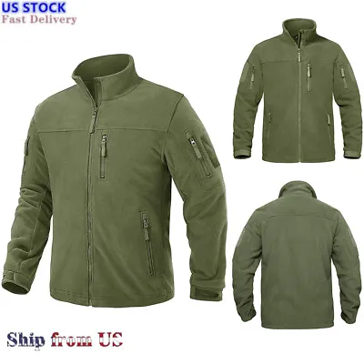 $35.71 • Buy Men's Windproof Warm Fleece Jacket Full Zip Multi-Pocket Outdoor Tactical Coat
