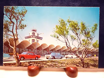 1960s Postcard Oakland CA Int'l Airport Tower And Entrance Chevy Corvair • $3.92