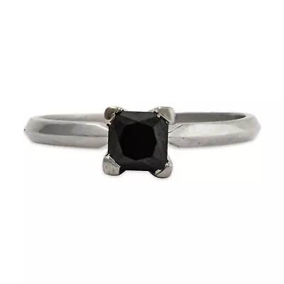 Vintage 14k White Gold .8ct Black Diamond Square Fancy Solitaire Ring 7.5 • $299.50