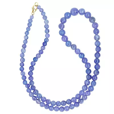 18k 750 Gold Graduated Beaded Necklace With 102ct Cabochon Tanzanite Gemstones • £78