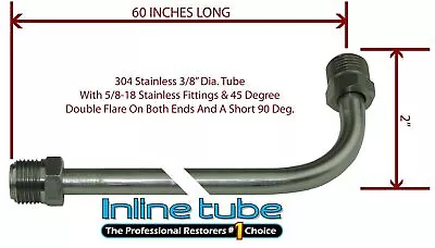 3/8 Fuel Line 60 Inch Stainless Steel 90 Degree Bend Flared 5/8-18 Tube Nuts • $30