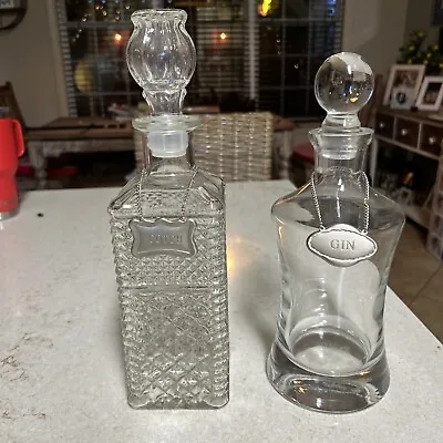 Vintage 70s Liquor Decanters With Metal Tags Scotch & Gin Beautiful • $30