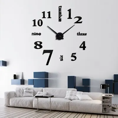 Modern DIY Wall Clock 3D Mirror Clock Creative Acrylic Wall Stickers Living Room • £11.39