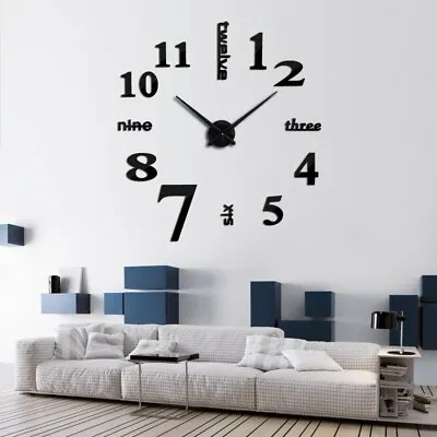 Quartz Wall Clocks Fashion Watches 3d Real Big Wall Clock Rushed Mirror Sticker • £11.79