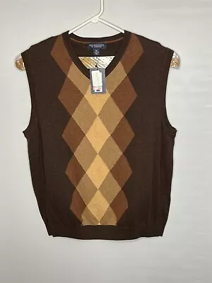 Mens Roundtree & Yorke Sleeveless Sweater XL NWT Argyle Brown Vest Vintage • $22