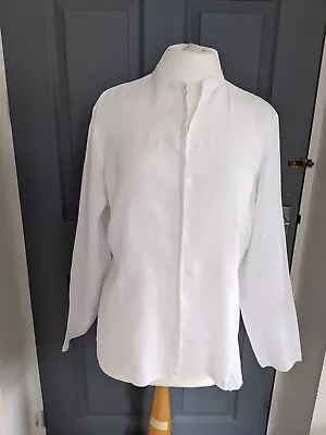 Ladies Next Blouse Shirt Size 20 White 100% Linen Shirt Blouse Mandarin Collar • £15