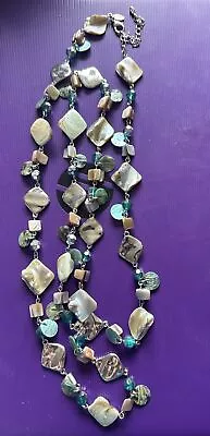 Lia Sophia “Ocean Air” Abalone Shell Silver Tone Long Beaded Necklace 43-46” Box • $50