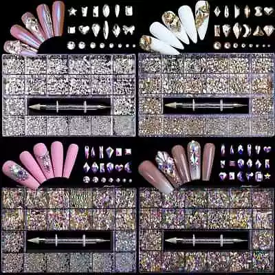 2800pcs Diamond Nail Art Crystal Set AB 1pcs Pick Up Pen In Grids Box 21 Shape • $49.64