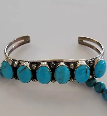 Old Pawn Vintage STERLING NAVAJO 6 Stone BLUE Turquoise Row Bracelet H BEGAY • $104.94