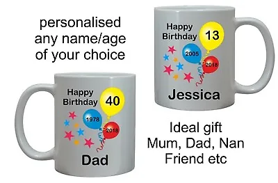 13th 16th 18th 21st 25th 30th 40th ANY AGE PERSONALISED MUG CUP BIRTHDAY GIFT • £10.95