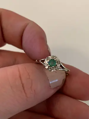 9ct Gold Natural Emerald & Diamond Cluster Ring Georg Jensen Vintage 9k 375 • $120.36