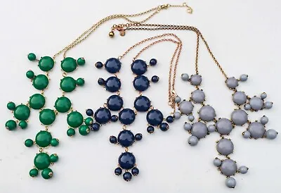 Vintage Lot Of 3 Bubble Statement Gold Tone Necklace - Green Blue & Gray - 22  • $8.49