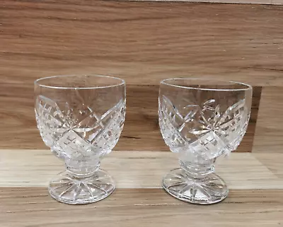 2 X Vintage Heavy Lead Crystal Cut Footed Juice Glasses  (11cm) Tall • £13.99