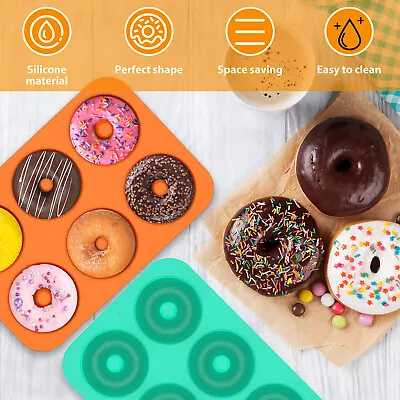 4Pcs Silicone Donut Mold 6 Cavity Doughnut Mould Tray Non-Stick Doughnut ⇦ • $22.69