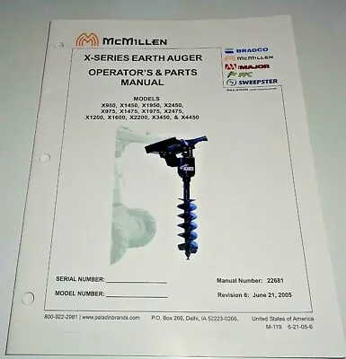 McMillen X-Series Earth Auger Post Hole Digger Operators / Parts Manual 6/05 OEM • $7.49