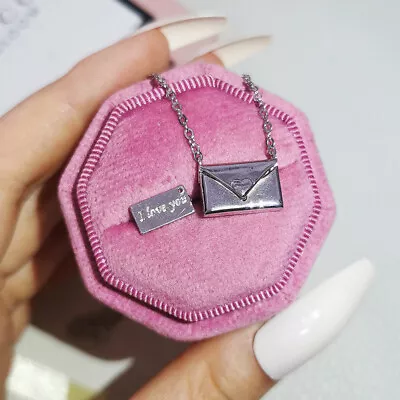 I Love You Envelope Locket Necklace Letter Pendant Jewelry Charm Gift For Women • $11.49