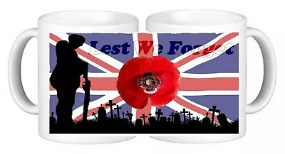 Lest We Forget Union Jack Poppy Soldier  Military Ceramic Coffee Mug And Coaster • £9.99