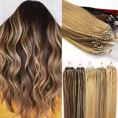 Micro Link Loop Tip Human Hair Extensions Micro Beads Double Drawn Thick 1g/s 9A • $43.70