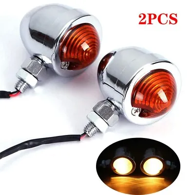 Chrome Amber Motorcycle Turn Signal Mini Bullet Blinker Lights For Harley Honda • $19.99