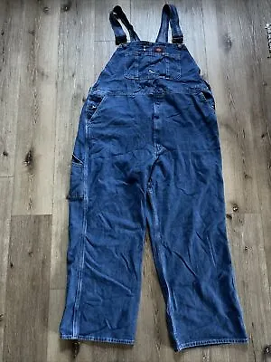 Dickies Men's Denim Bib Overall Stone Washed Indigo Blue 44 X 32 • $26.52