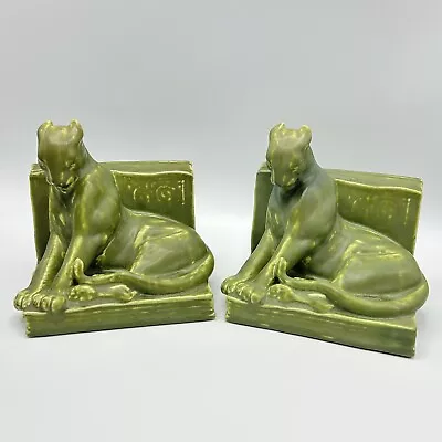 Rookwood Pottery Panther Bookends Matte Green MCM William P McDonald • $725