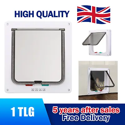 Pet Door 4 Way Locking Small Medium Large Dog Cat Flap Magnetic White Frame • £9.69