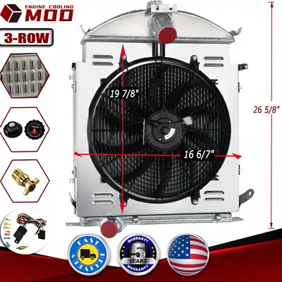 3 Rows Radiator+shroud Fan+relay Fits 1928-1929 Ford Model A Heavy Duty 3.3l L4 • $180.99