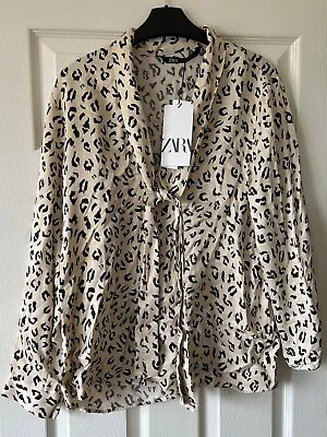 BNWT Oversized ZARA Leopard Animal Print Satin Tie Neck Blouse Top Shirt S 10/12 • £21.99