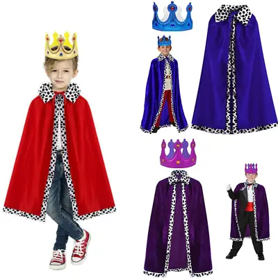 Kids King Queen Robe Cape & Kings Crown Prince  Costume Party Cosplay Dress Up • £4.99