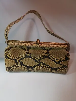 Vintage Snakeskin Handbag Brass Hardware 11  X 6  Snap Closure • $34.99