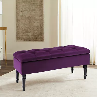 Lift Top Storage Ottoman Bench Upholstered Bedroom Long Chesterfield Footstool • £75.95