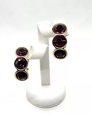 Vintage S.A.L Swarovski Gold Plated Amethyst Clip On Earrings Circa 1970s-80s • $15.99